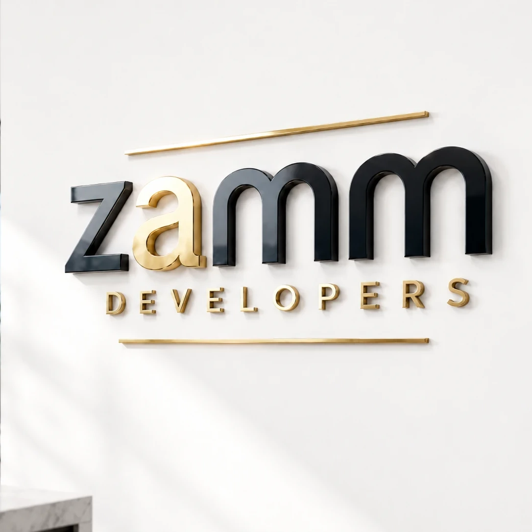 Zamm Devolopers office logo displayed in a modern workspace
